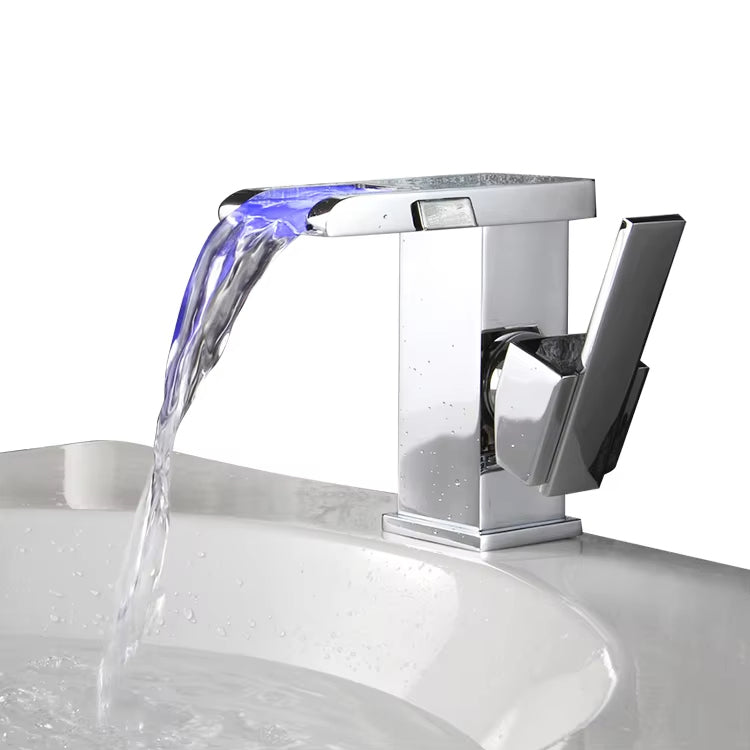 Bathroom Basin Waterfall Single Handle Led Faucet-Z1519