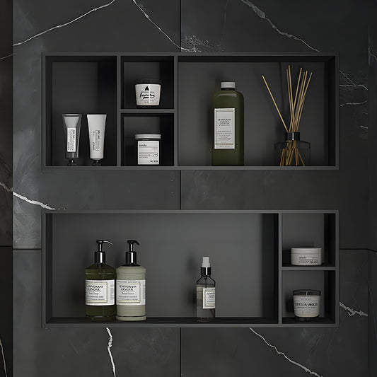 Custom Black Stainless Steel LED Wall Niche with Horizontal and Vertical Recessed Bathroom Storage Design