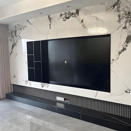 Custom Stainless Steel Recessed TV Wall Niche with Modern Built-In Storage Design