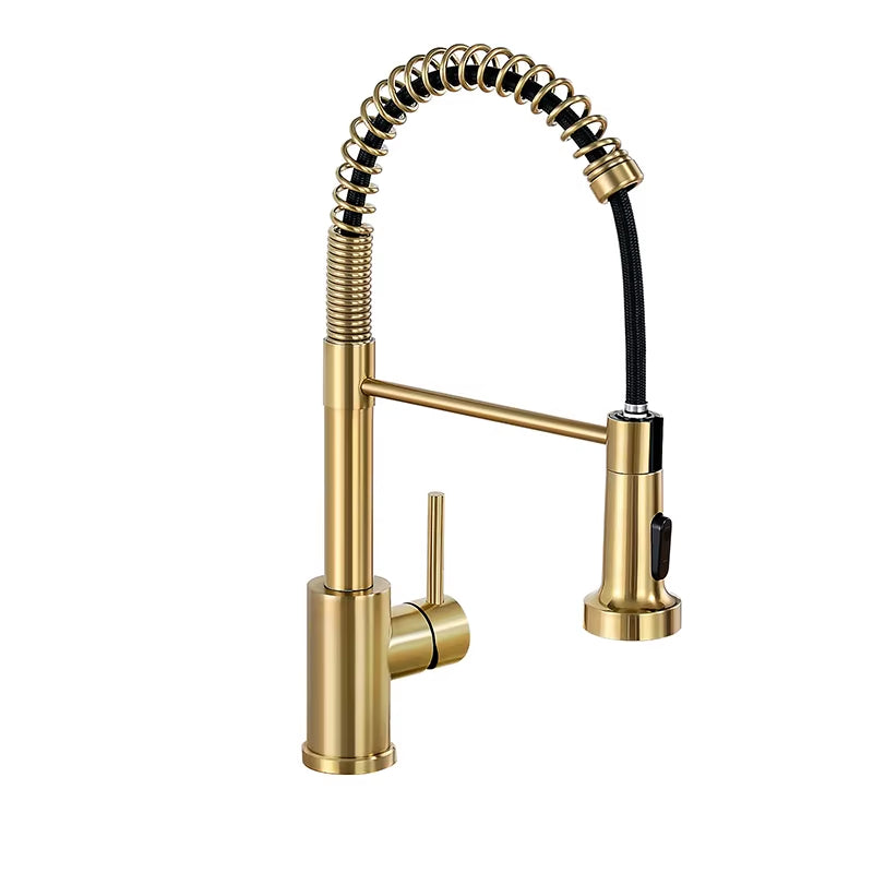 304 Stainless Steel Spring Pull-Out Rotary Telescopic Kitchen Hot And Cold Water Faucet-5360BG