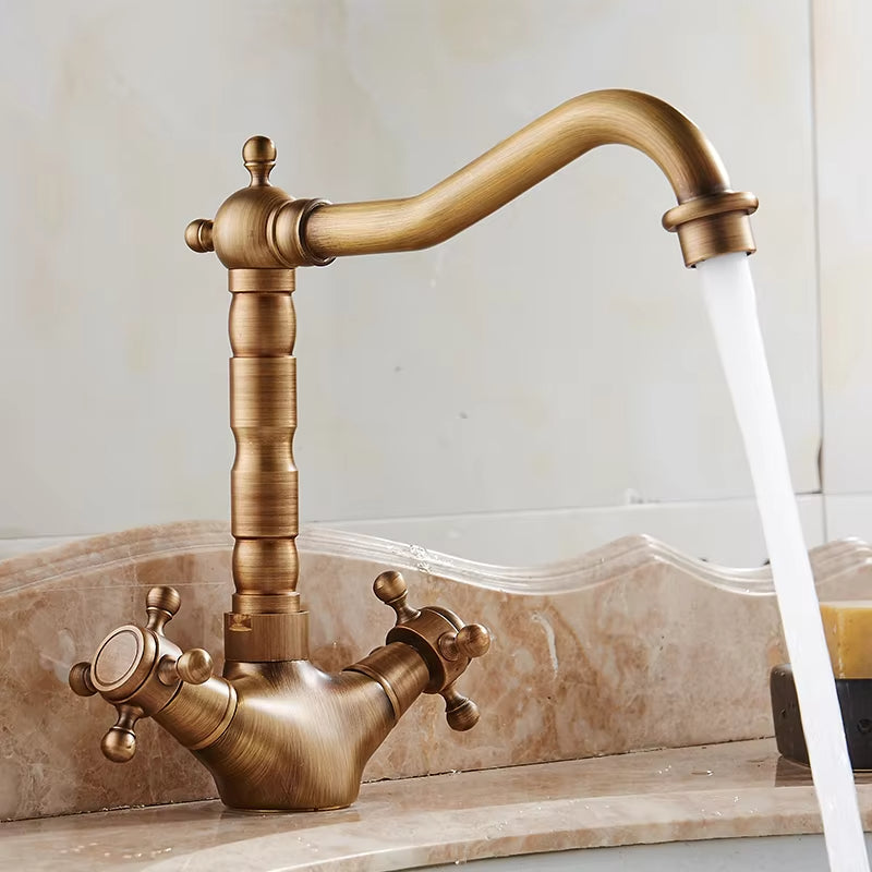 Bathroom Basin Double Handle Antique Faucet-7068