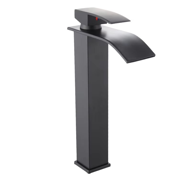Heightened Black Waterfall Bathroom Wash Basin Faucet-5311