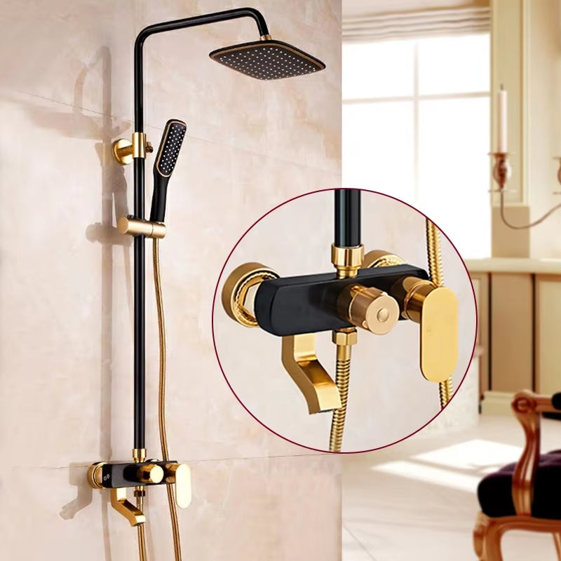 Black Gold Shower Set Complete Set Brass Bathroom Faucet Rain Shower Set-6276