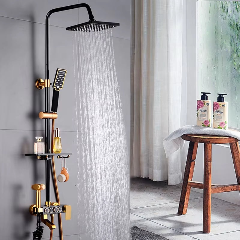 Shower Set Black Gold Shower Bath Faucet Rain Shower Set Mixer Faucet Set Shower Equipment-6277
