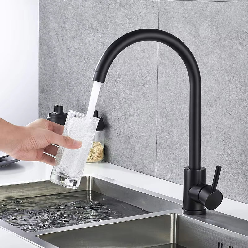 Modern Stainless Steel Kitchen Sink Single Handle Faucet