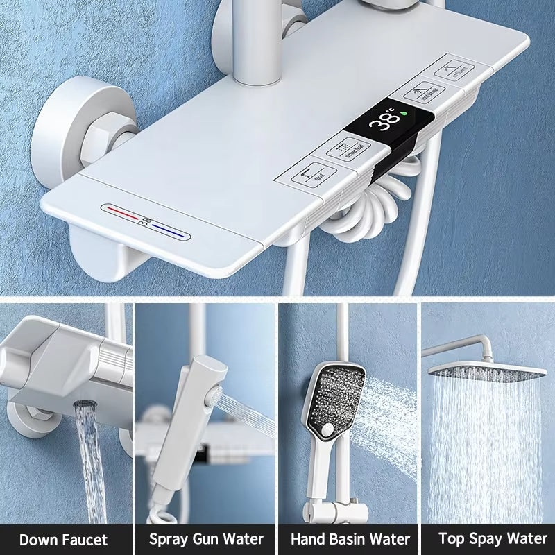 Digital Display Piano Keys Luxury White Rain Shower Head-6064
