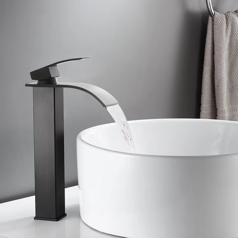 Heightened Black Waterfall Bathroom Wash Basin Faucet-5311