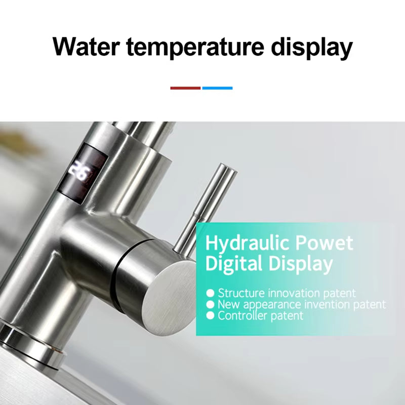 Modern Kitchen Pull Out Stainless Steel Sink Digital Display Faucet-8424DP