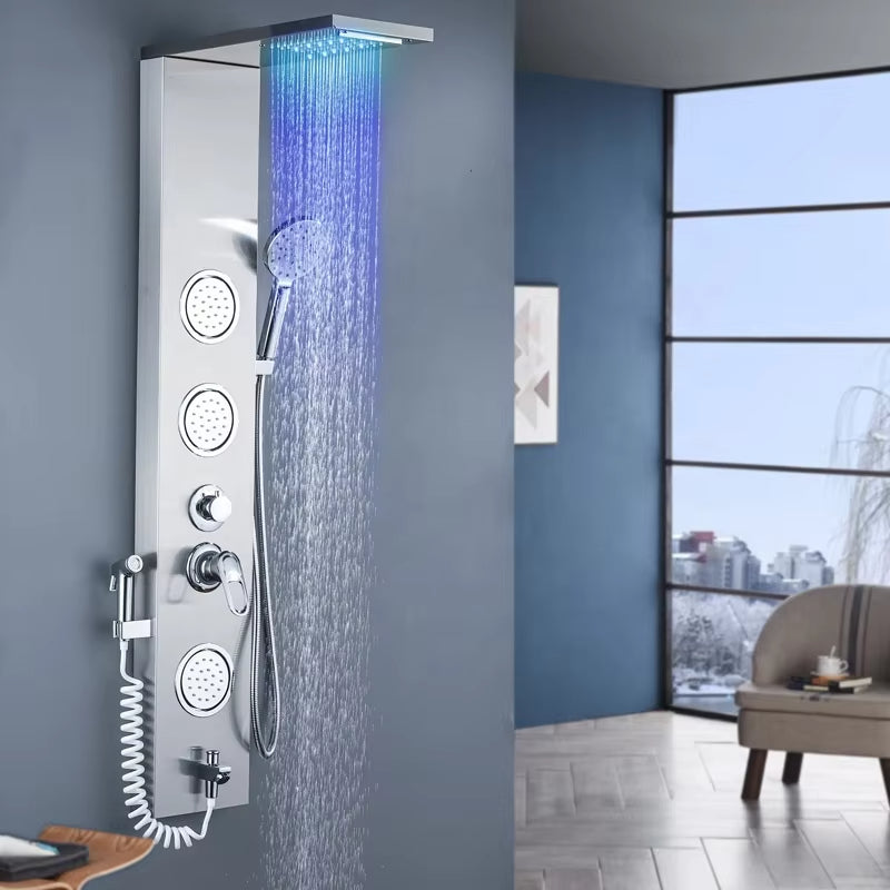 Led Light Shower Screen Wall Mounted Stainless Steel Waterfall Shower Screen Set-6670