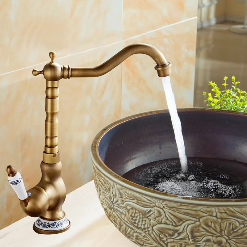 Bathroom Wash Basin Sink Antique Copper Hot And Cold Water Faucet-7811