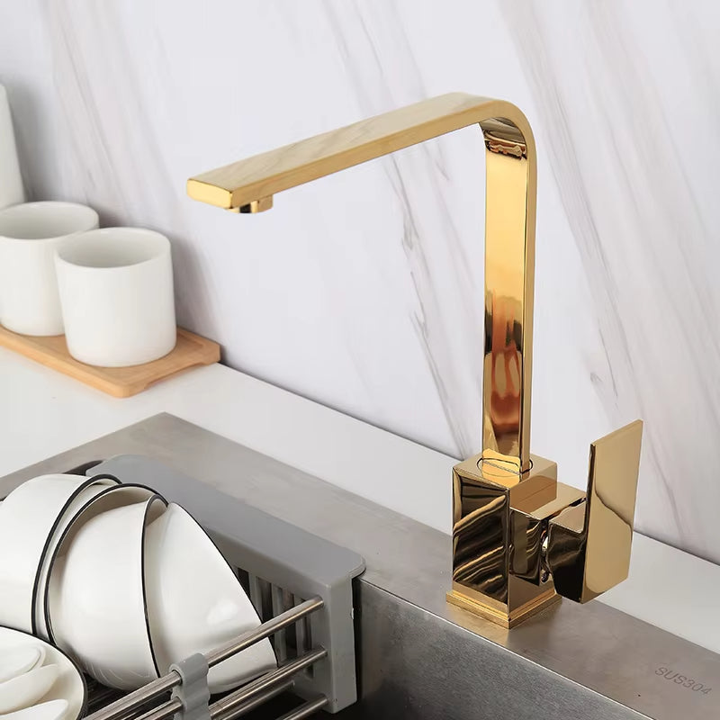 Simple High-End Design 360 Degree Kitchen Faucet Luxury Gold-8577