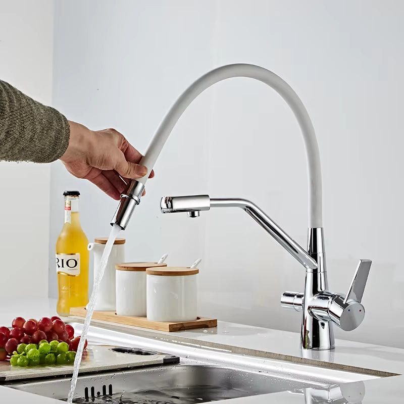 High-End Kitchen Sink Pull-Down Three-Way Double-Handle Faucet-8305