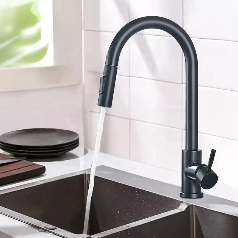 Kitchen Black And Gold Pull-Out Retractable Vegetable And Dishwashing Faucet-5394