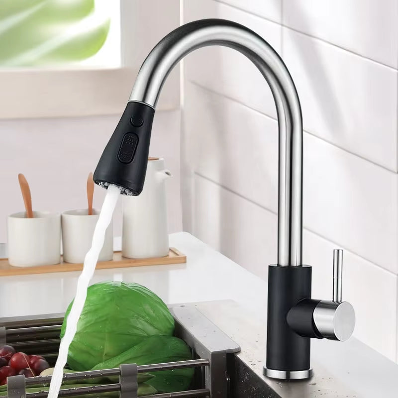 European Kitchen Gold Dual-Use Switch Simple Stainless Steel Faucet-5349G