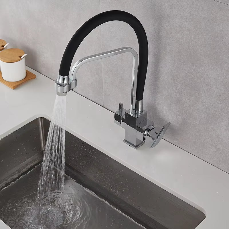 Kitchen 360 Degree Rotating Single Hole Square Handle Faucet With Water Purification Faucet-8921
