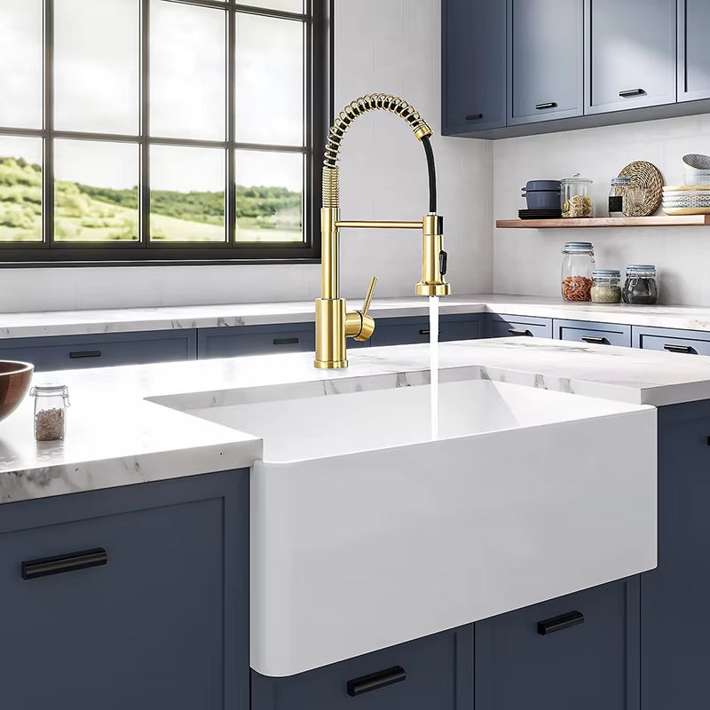 304 Stainless Steel Spring Pull-Out Rotary Telescopic Kitchen Hot And Cold Water Faucet-5360BG