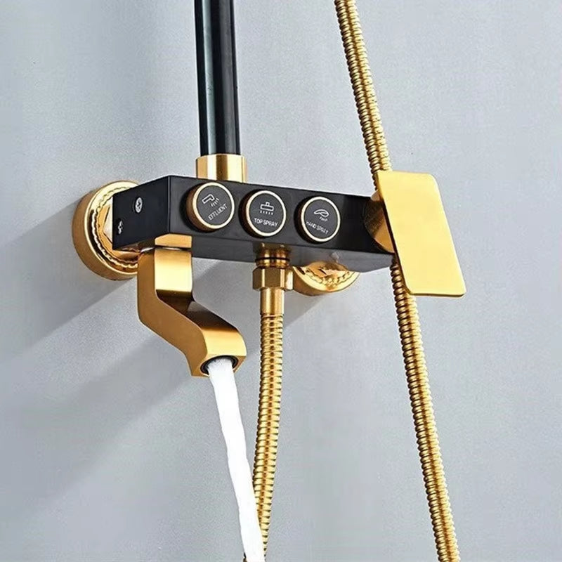 Refined Copper Black Gold Shower Faucet Set Bath Spray Head Bathroom Booster Shower Complete Set Home-6275