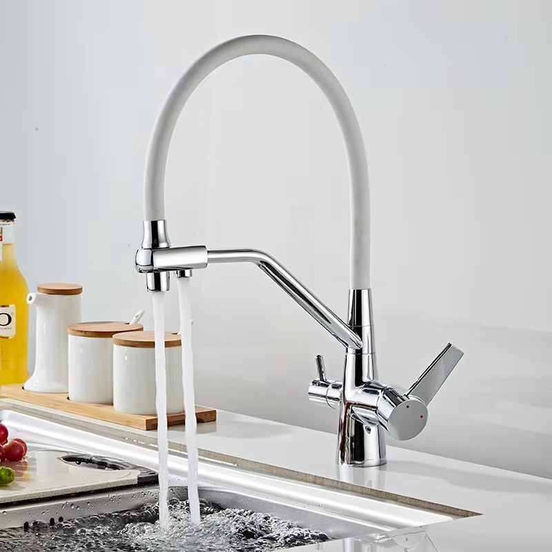 High-End Kitchen Sink Pull-Down Three-Way Double-Handle Faucet-8306