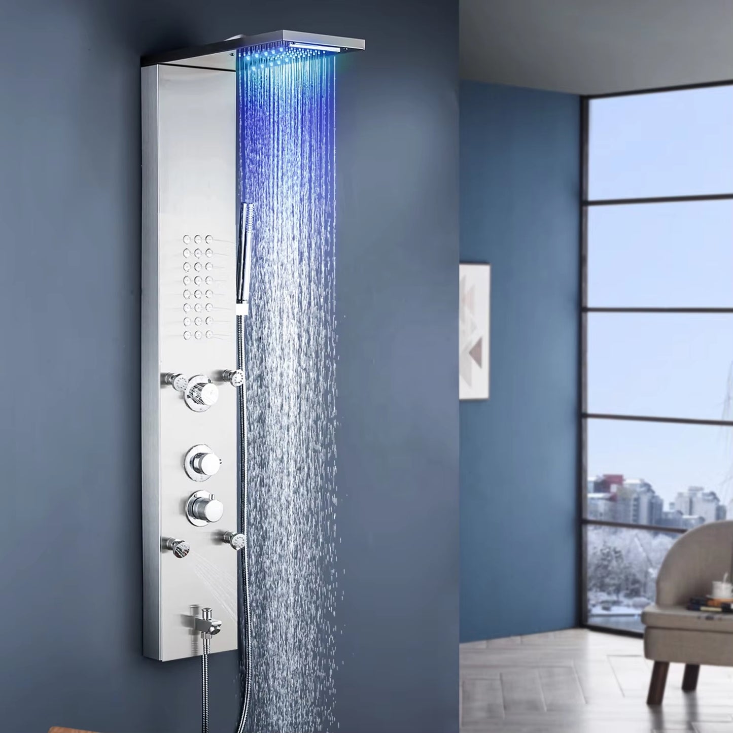 Shower Screen Bathroom Wall Mounted Waterfall Shower Column Set Multifunctional Shower Screen-6671