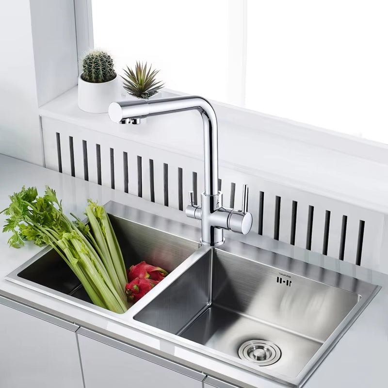 360 Degree Rotating Water Purification Double Handle Kitchen Faucet-8902