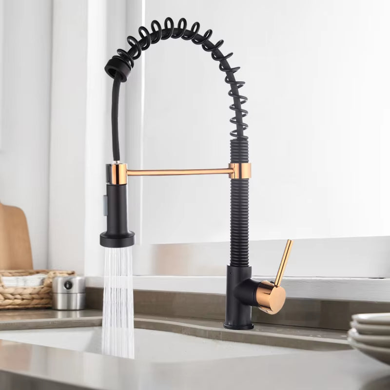 Spring Loaded Hot And Cold Water Kitchen Sink Pull Down Faucet-8591