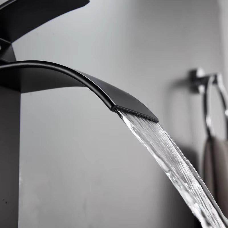 Heightened Black Waterfall Bathroom Wash Basin Faucet-5311