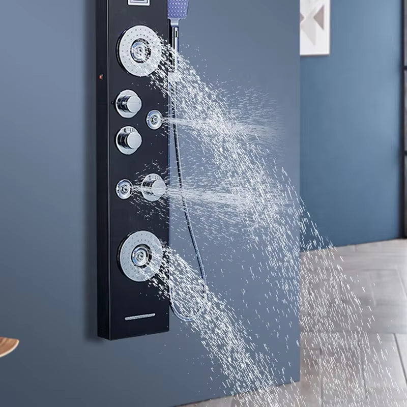 Waterfall Style Wall Mounted Stainless Steel Illuminated Panel Bathroom Shower Head-6084BB