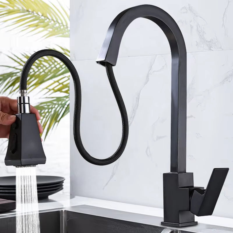 Black And Gray Pull-Out Rotary Retractable Kitchen Dishwashing Faucet-5368C