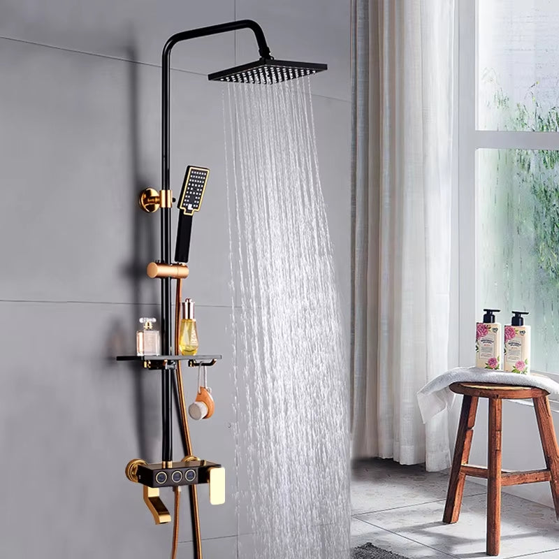 Refined Copper Black Gold Shower Faucet Set Bath Spray Head Bathroom Booster Shower Complete Set Home-6275