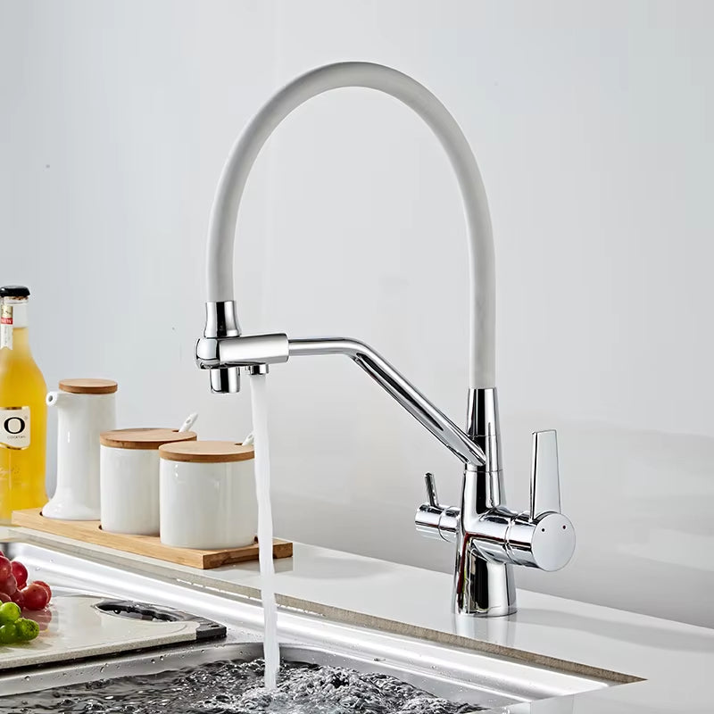 High-End Kitchen Sink Pull-Down Three-Way Double-Handle Faucet-8305