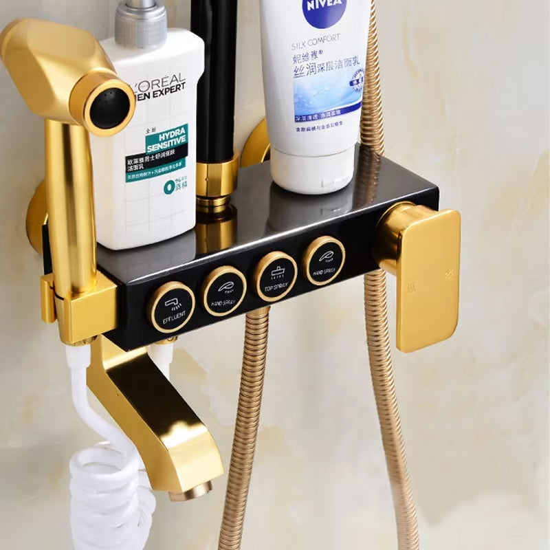 Shower Set Black Gold Shower Bath Faucet Rain Shower Set Mixer Faucet Set Shower Equipment-6277