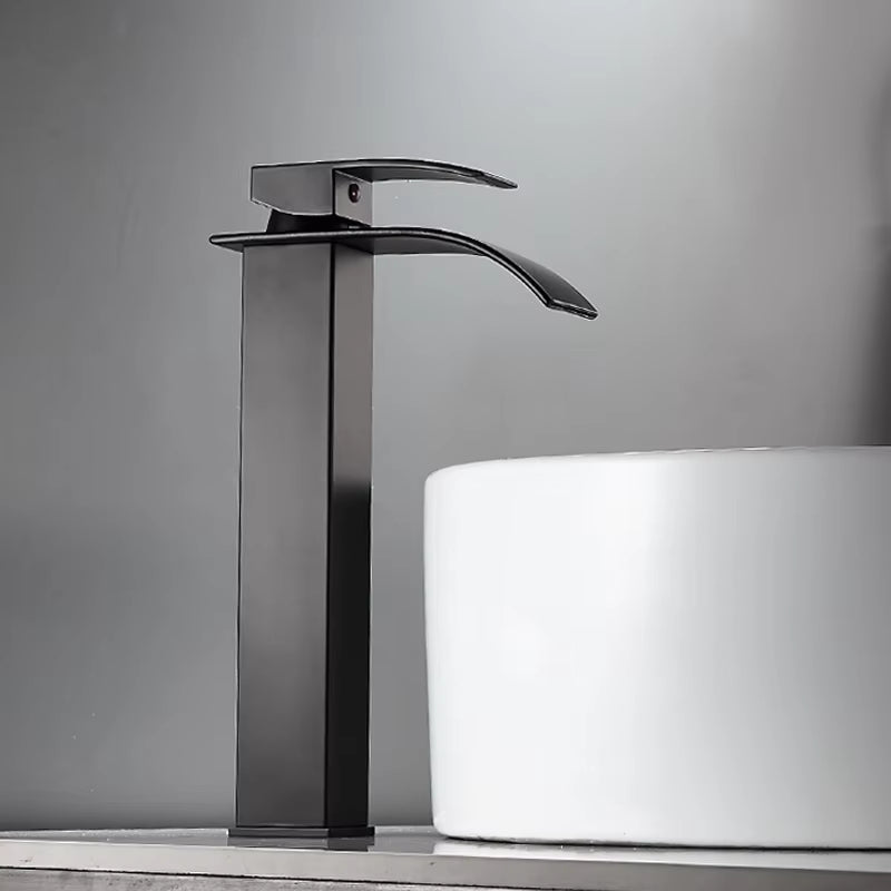 Heightened Black Waterfall Bathroom Wash Basin Faucet-5311