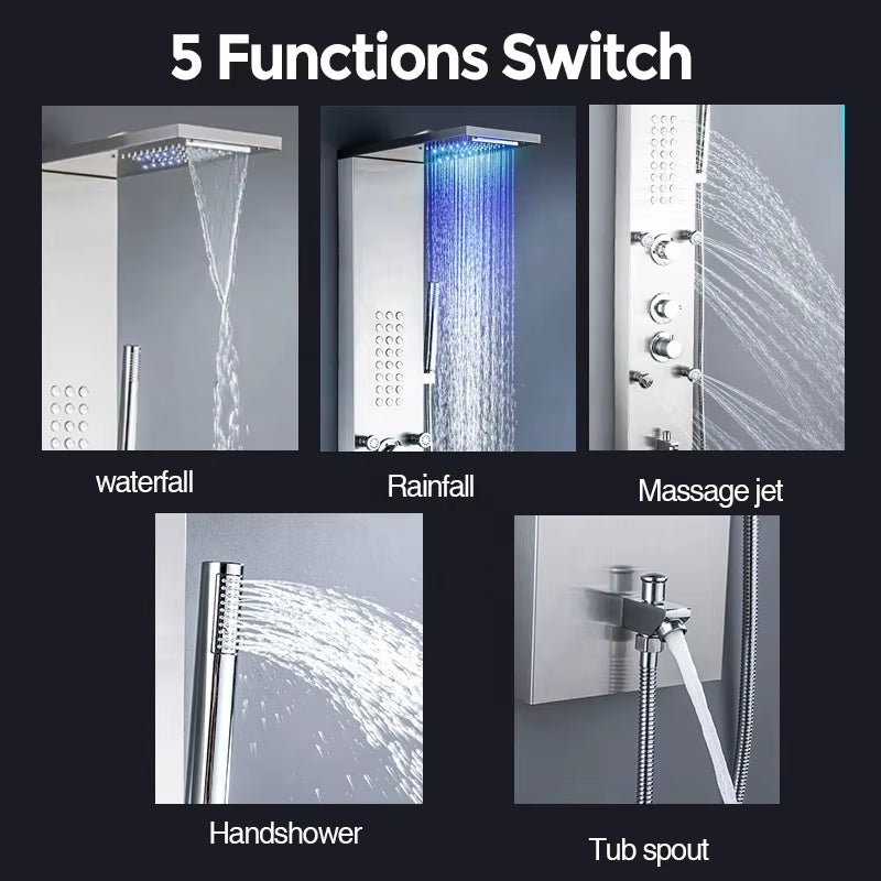 Shower Screen Bathroom Wall Mounted Waterfall Shower Column Set Multifunctional Shower Screen-6671