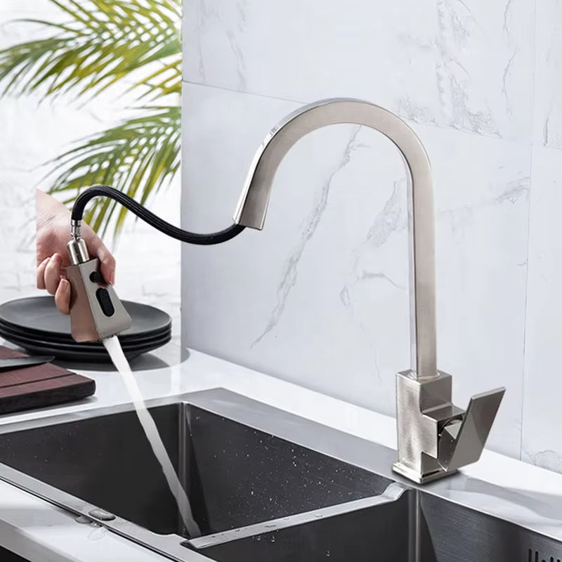 Black And Gray Pull-Out Rotary Retractable Kitchen Dishwashing Faucet-5368C