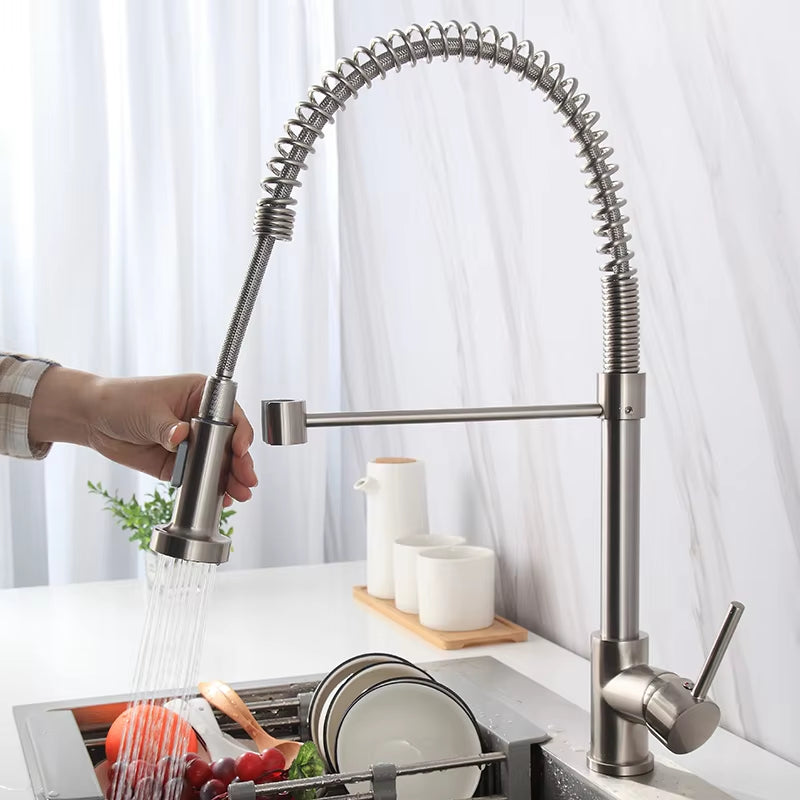 Spring-Loaded Single-Hole Handle 360-Degree Rotating Kitchen Faucet-8558