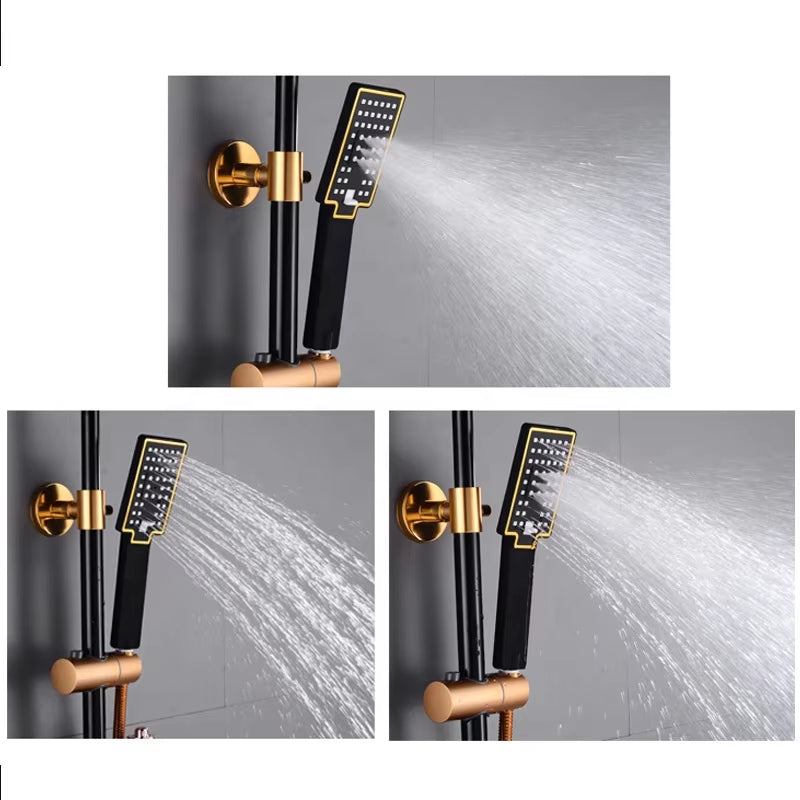 Refined Copper Black Gold Shower Faucet Set Bath Spray Head Bathroom Booster Shower Complete Set Home-6275