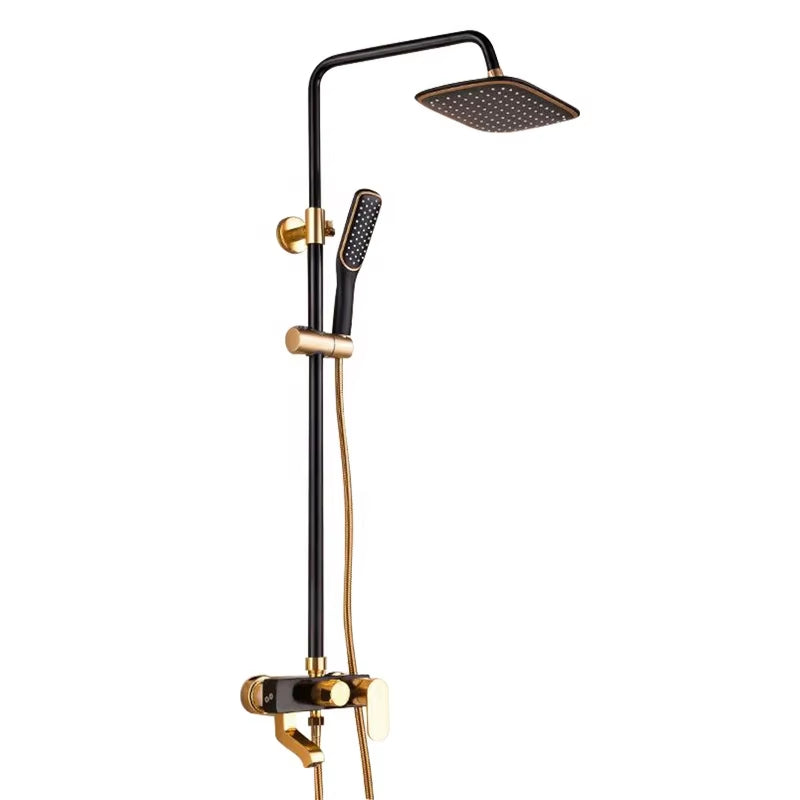 Black Gold Shower Set Complete Set Brass Bathroom Faucet Rain Shower Set-6276