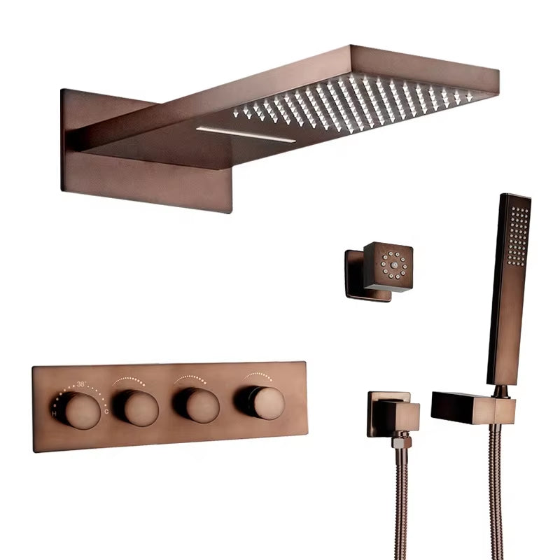 Wall Mounted Shower Set Bathroom Faucet Luxury Rain Style Antique Chrome Shower-6577