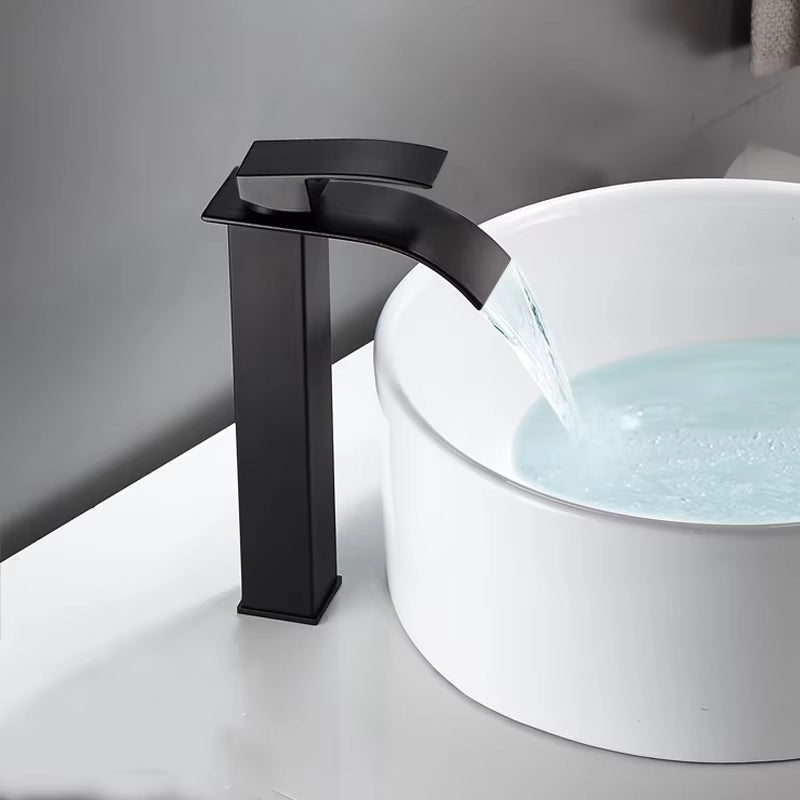Heightened Black Waterfall Bathroom Wash Basin Faucet-5311