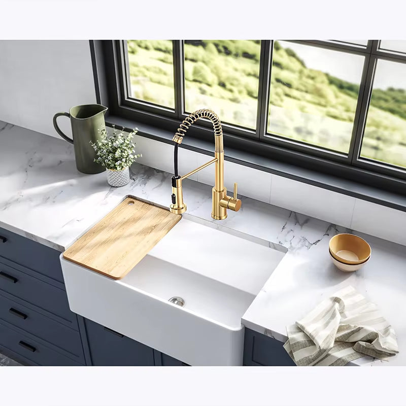 304 Stainless Steel Spring Pull-Out Rotary Telescopic Kitchen Hot And Cold Water Faucet-5360BG