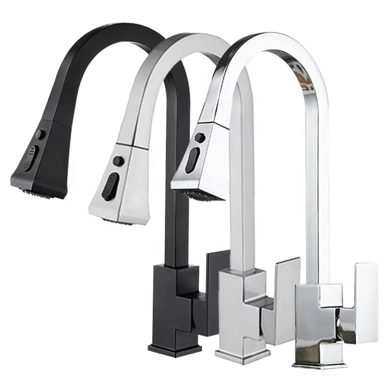 Black And Gray Pull-Out Rotary Retractable Kitchen Dishwashing Faucet-5368C