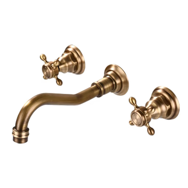 Wall Mounted Retro 3-Hole Double Cross Knob Brass Basin Mixing Faucet-7239