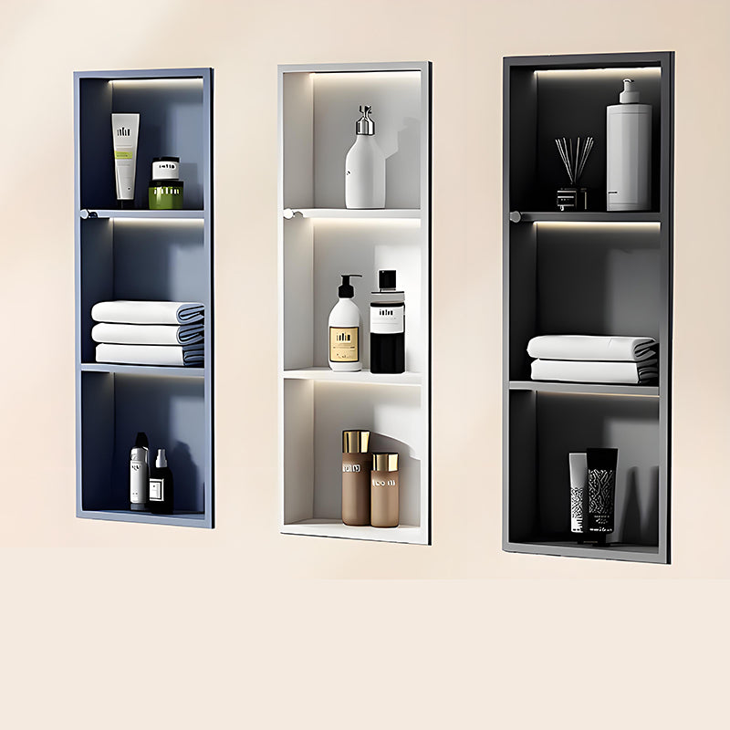 Linha de nichos de parede para banheiro em aço inoxidável branco sob medida, com design de armazenamento embutido em diversos tamanhos