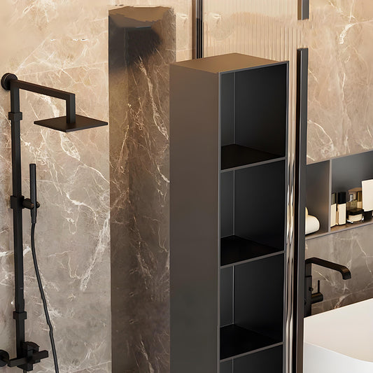 Custom Dark Stainless Steel LED Shower Niche with Deep Recessed Towel and Bathroom Storage Design