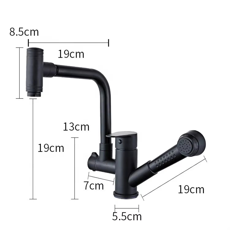 360 Degree Rotating Pull-Out Black Multifunctional Faucet-001