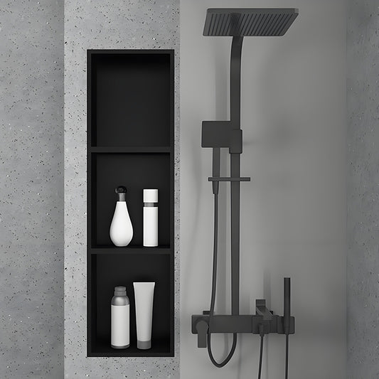 Custom Black Stainless Steel Shower Wall Niche with Tall Vertical Recessed Bathroom Storage Design