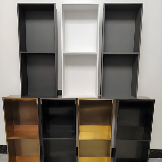Custom Black Stainless Steel Bathroom Wall Niche with Vertical and Horizontal Recessed Storage Design