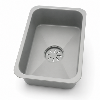Grey inner basin accessory for multifunctional sink shown in diagonal top view.