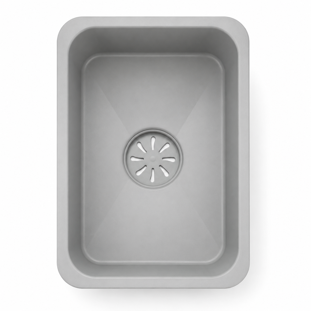 Grey movable sink inner basin designed for workstation sink use, shown in top view with smooth finish.
