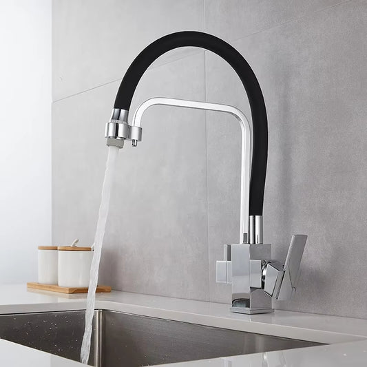 Kitchen 360 Degree Rotating Single Hole Square Handle Faucet With Water Purification Faucet-8921